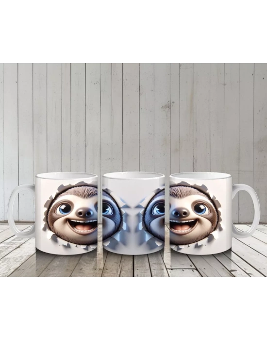 İkiz Sevimli Tembel Hayvanlar Yüz Yüze Tasarım - Baskılı kahve kupası