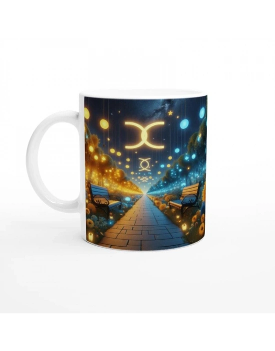 İkizler Burcu Baskılı Kahve Kupası - Ay ışığında Zodyak Bahçesi Vs1