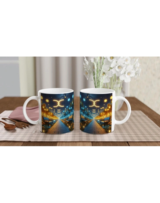 İkizler Burcu Baskılı Kahve Kupası - Ay ışığında Zodyak Bahçesi Vs1