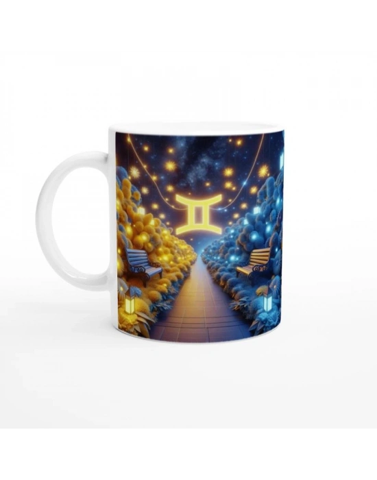 İkizler Burcu Baskılı Kahve Kupası - Ay ışığında Zodyak Bahçesi Vs2