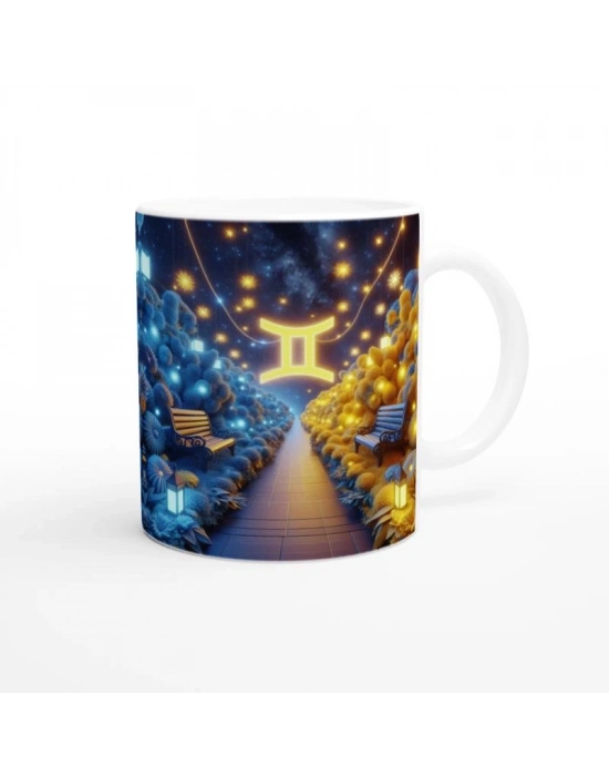 İkizler Burcu Baskılı Kahve Kupası - Ay ışığında Zodyak Bahçesi Vs2