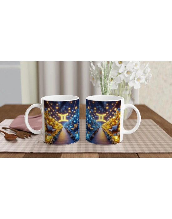 İkizler Burcu Baskılı Kahve Kupası - Ay ışığında Zodyak Bahçesi Vs2