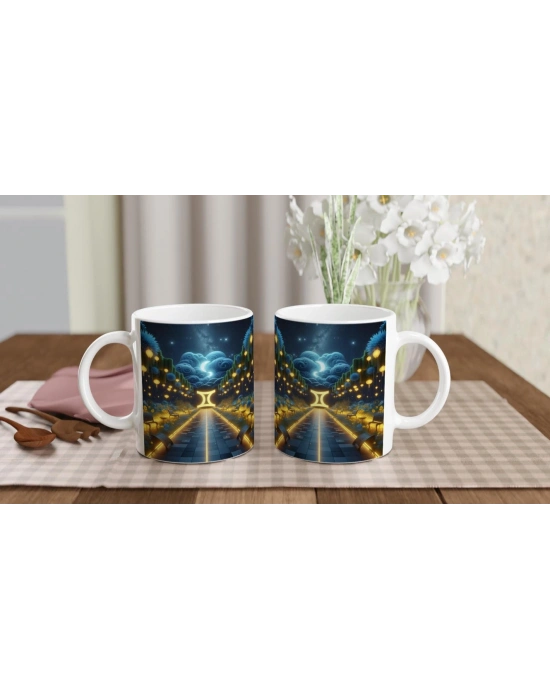 İkizler Burcu Baskılı Kahve Kupası - Ay ışığında Zodyak Bahçesi Vs3