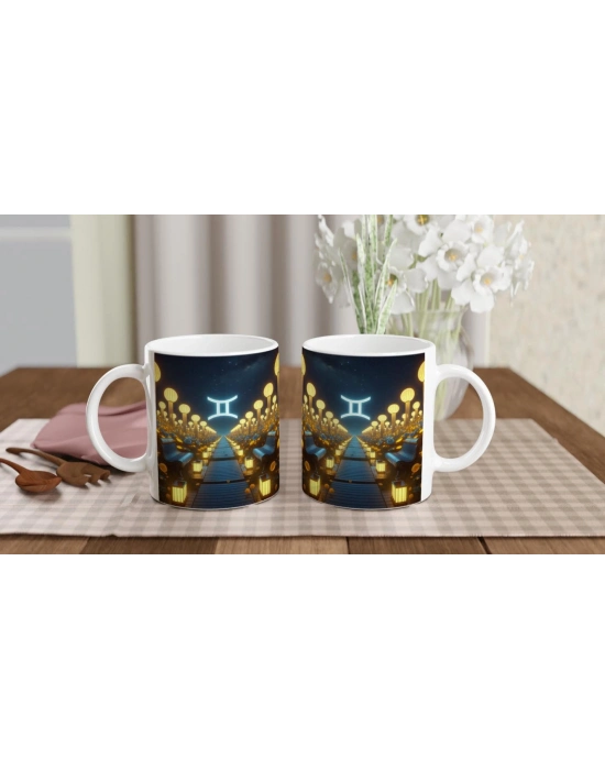 İkizler Burcu Baskılı Kahve Kupası - Ay ışığında Zodyak Bahçesi Vs4