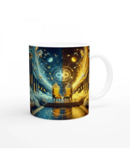 İkizler Burcu Baskılı Kahve Kupası - Galaktik Taht Odası Temalı Vs4