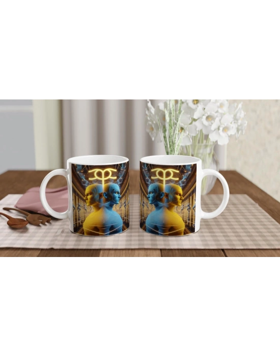 İkizler Burcu Baskılı Kahve Kupası - Zodyak Maskeli Balo Vs1