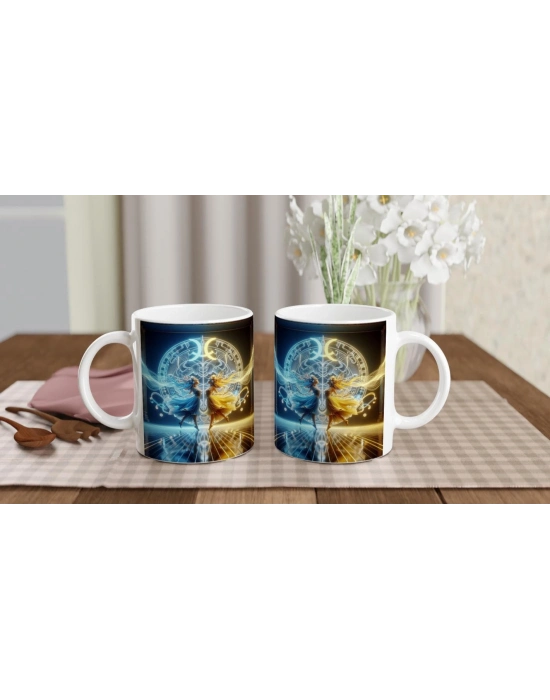 İkizler Burcu Baskılı Kahve Kupası - Zodyak Maskeli Balo Vs2