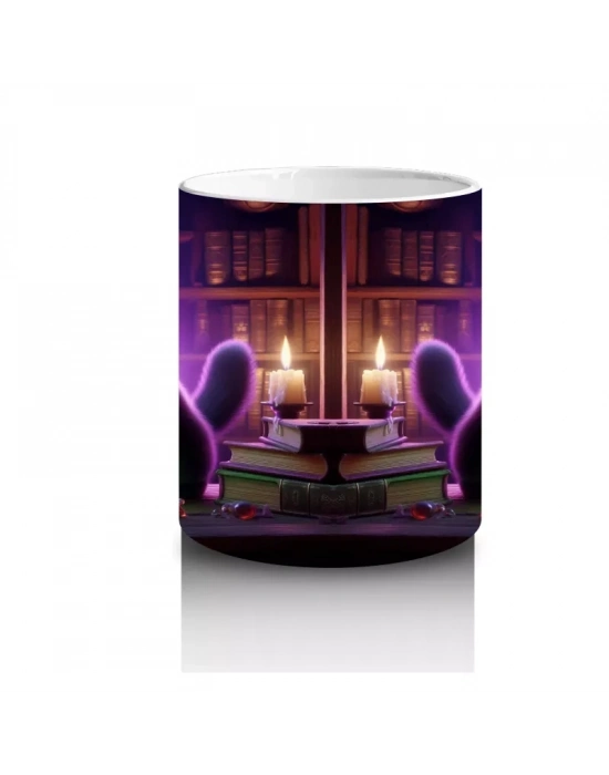 İksir Kazanı Başında Yeşil Alevlerle Büyü Yapan Cadı Figürlü Cadılar Bayramı Baskılı Kupa Bardak