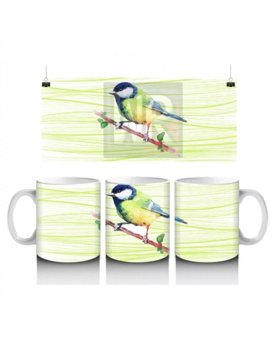 İnce Dallarda Oturan Renkli Kuş – Baskılı Kahve Kupası