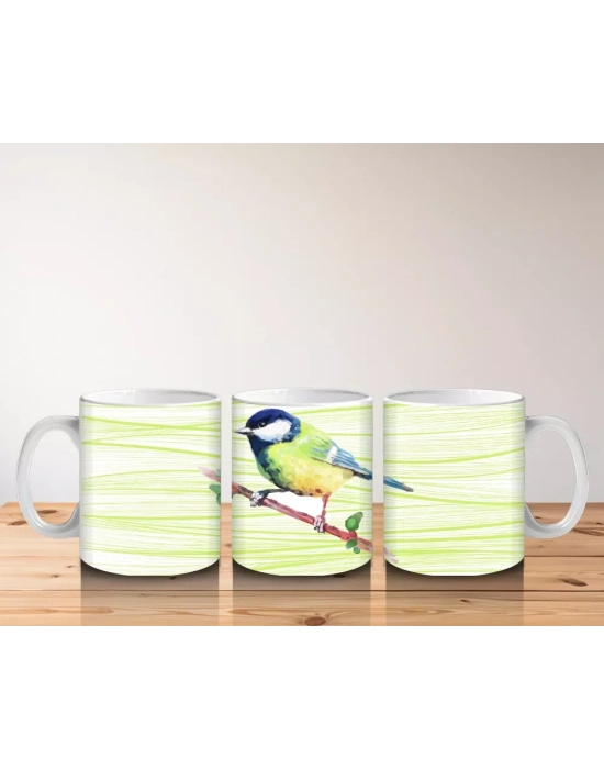 İnce Dallarda Oturan Renkli Kuş – Baskılı Kahve Kupası