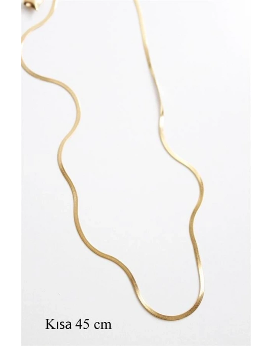 İnce İtalyan Zincir Çelik Kolye (45cm) - Altın