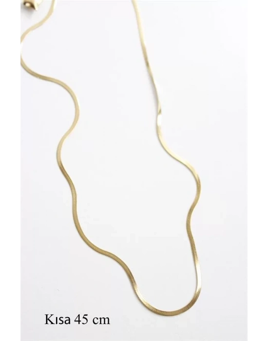 İnce İtalyan Zincir Çelik Kolye (45cm) - Altın