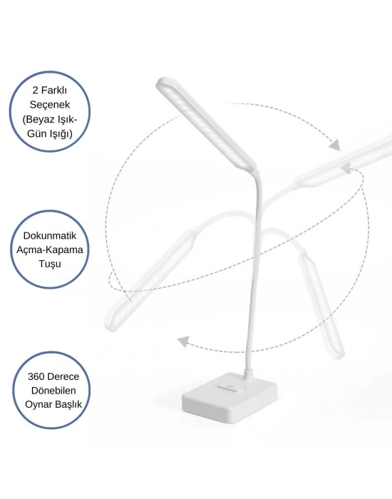 ®  İnce Uzun USBli Dokunmatik 3 Kademeli 360 Derece Özel Göz Korumalı led Lityum Masa ası