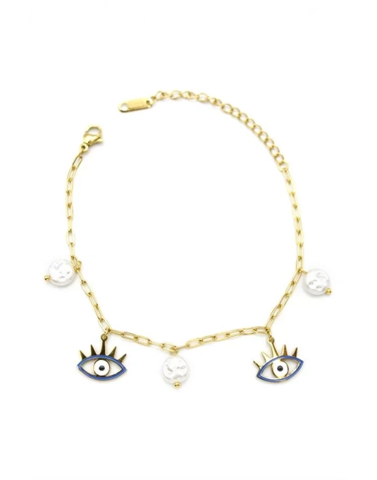 İnci Göz Bileklik - Altın