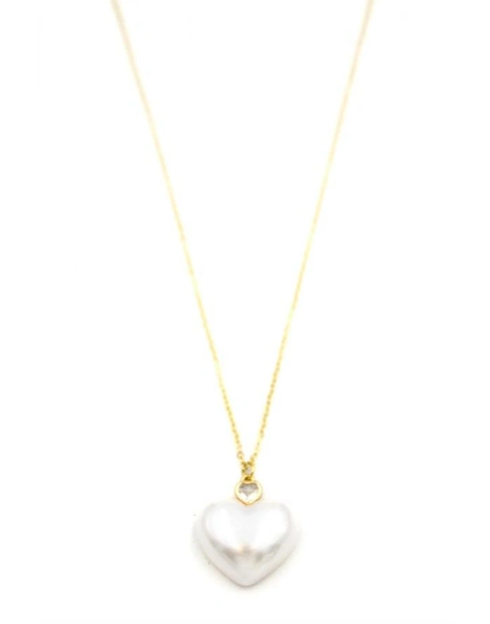 İnci Kalp Kolye - Altın
