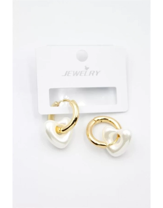 İnci Kalp Küpe - Altın