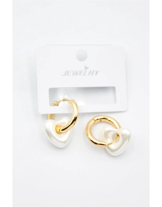 İnci Kalp Küpe - Altın