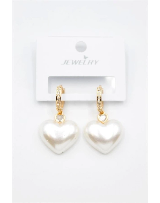 İnci Kalp Küpe - Altın