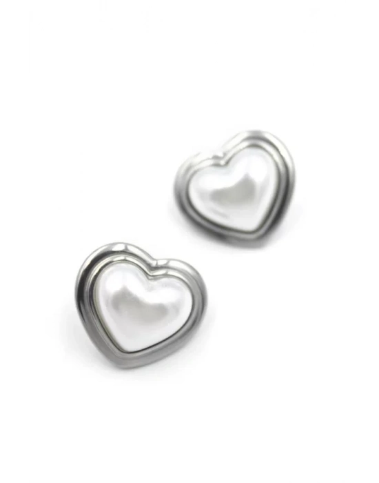 İnci Kalp Küpe - Gümüş