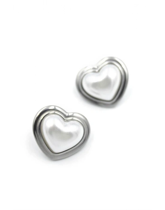 İnci Kalp Küpe - Gümüş