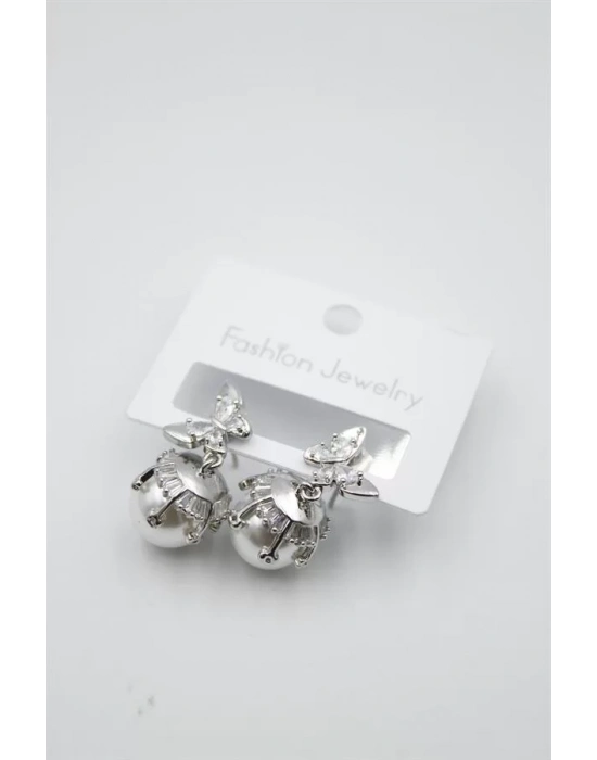 İnci Kelebek Küpe - Gümüş