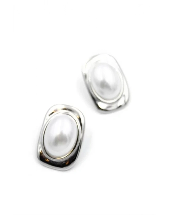 İnci Oval Küpe - Gümüş
