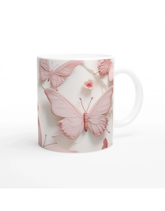 İnci Parlaklığında Pembe Kelebek Temalı Baskılı Kupa Bardak