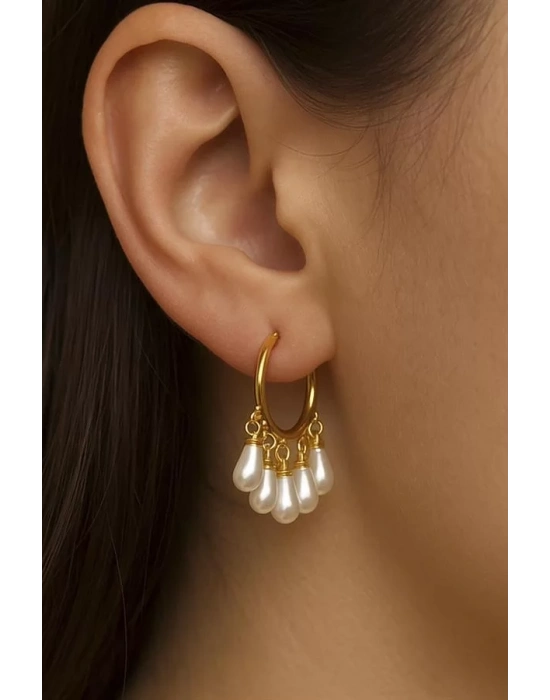 İnci Sallantılı Küpe - Altın