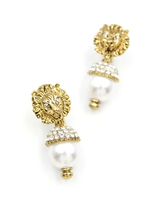 İncili Aslan Küpe - Bronz