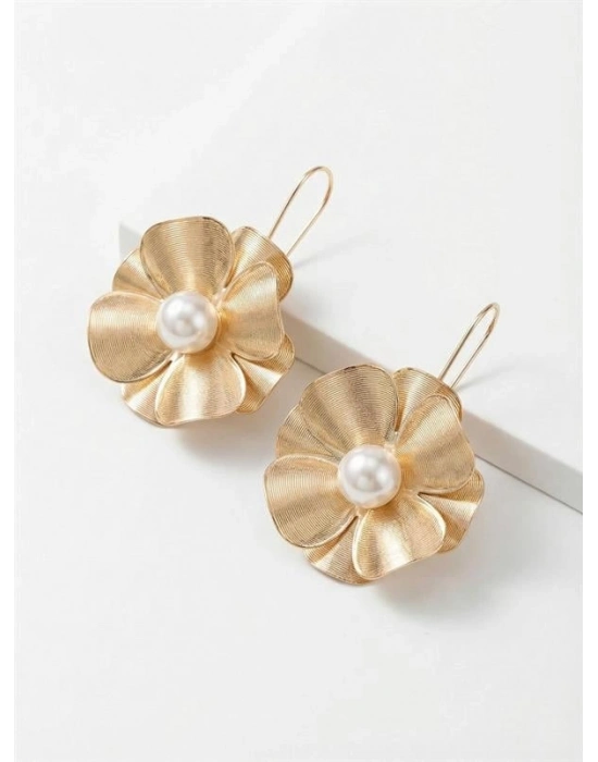 İncili Çiçek Küpe - Altın