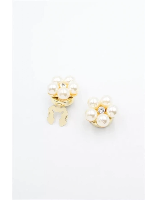 İncili Düğme Broşu - Altın