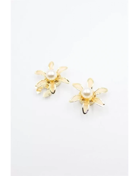 İncili Düğme Broşu - Altın