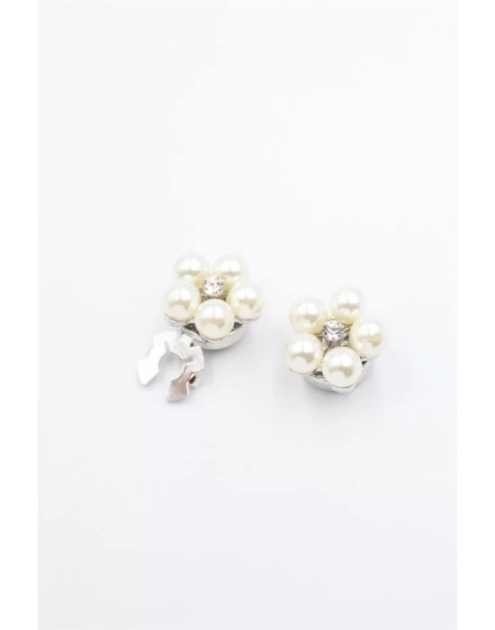 İncili Düğme Broşu - Gümüş