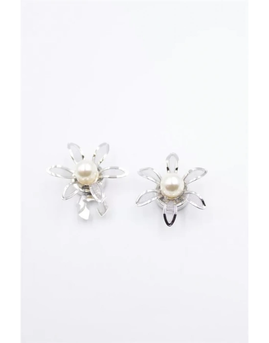 İncili Düğme Broşu - Gümüş