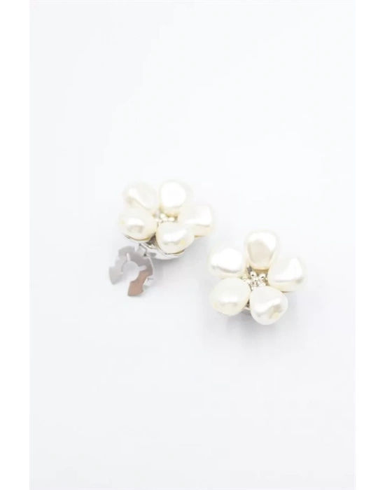 İncili Düğme Broşu - Gümüş