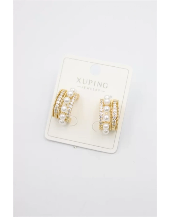 İncili Halka Küpe - Altın