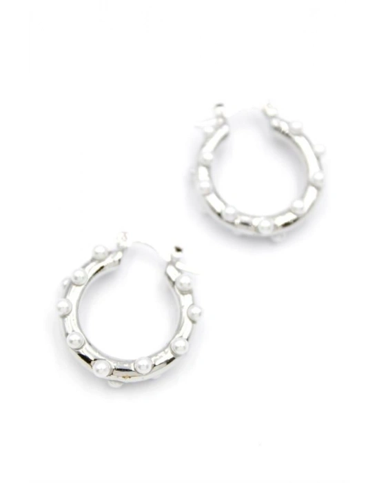 İncili Halka Küpe - Gümüş