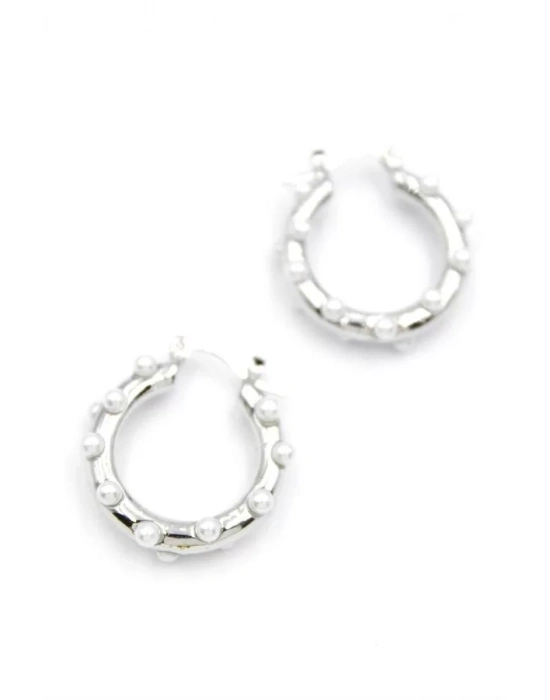 İncili Halka Küpe - Gümüş