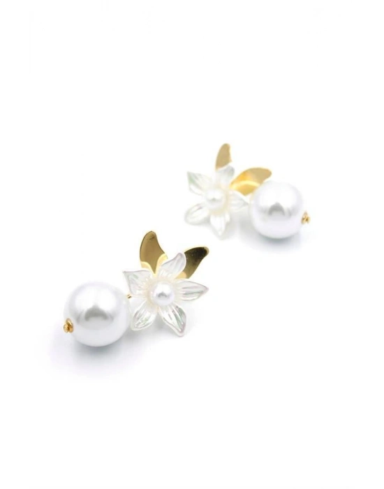 İncili Küpe - Beyaz