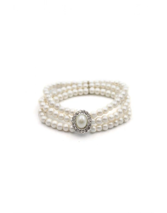 İncili Lastik Bileklik - Gümüş