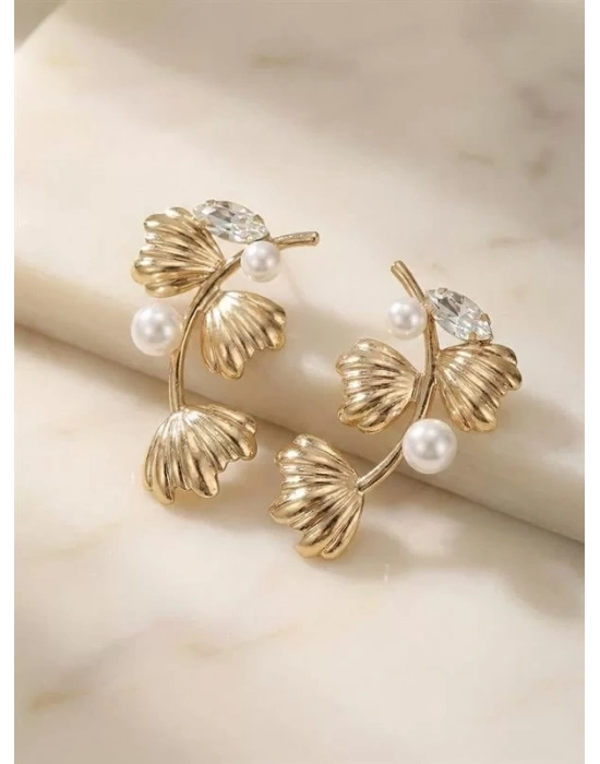 İncili Metal Küpe - Altın