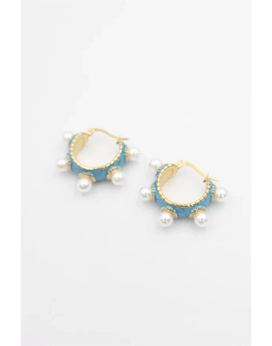 İncili Mineli Halka Küpe - Turkuaz