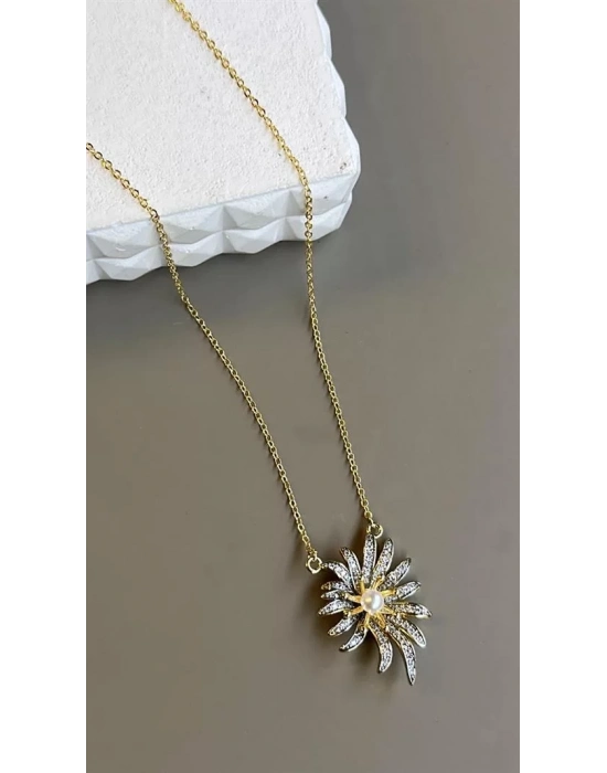 İncili Papatya Kolye - Altın