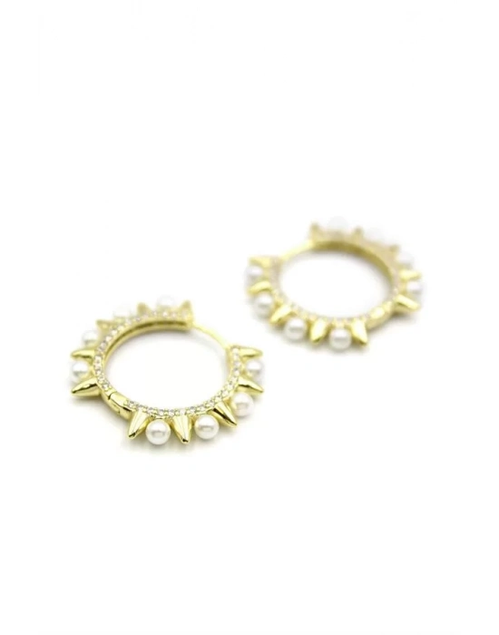 İncili Taşlı Küpe - 14K Altın