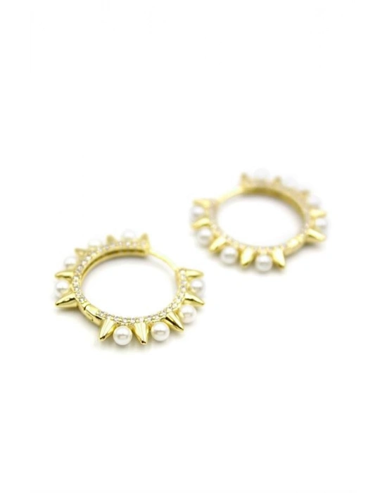 İncili Taşlı Küpe - 14K Altın