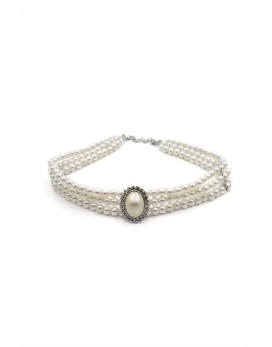 İncili Tasma Kolye - Gümüş