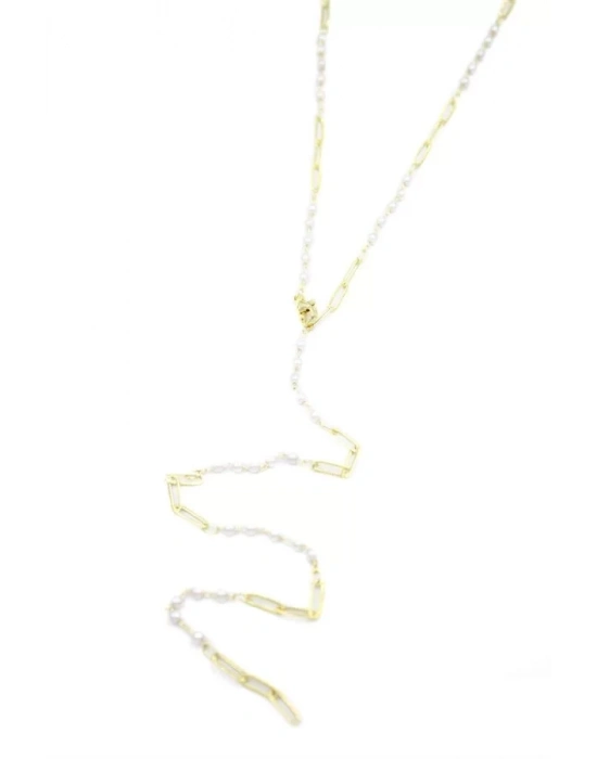 İncili Y Kolye - Altın