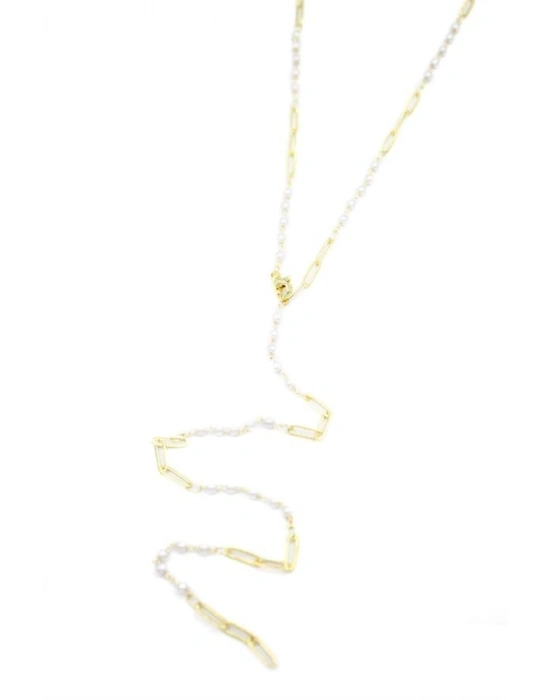 İncili Y Kolye - Altın