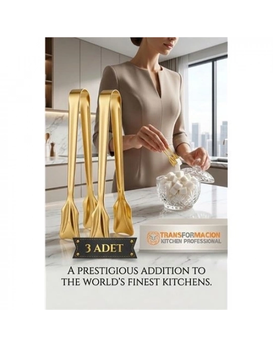 Inês Gold 3lü Paslanmaz Çelik Mini Şeker Maşası Seti 12cm 722952