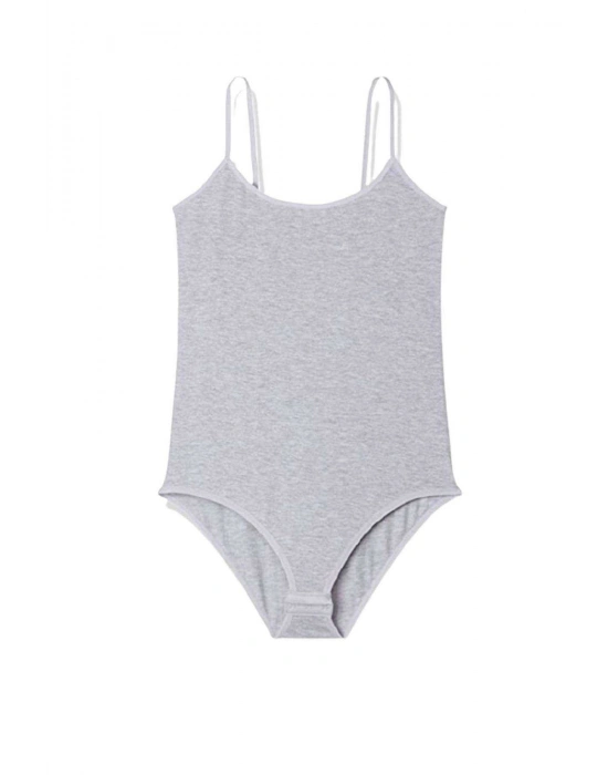 İp Askılı Kadın Çıtçıtlı Body Gri